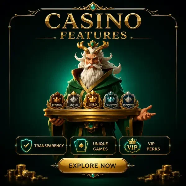 VIP-Wächter präsentiert Casino-Funktionen bei BetOnRed mit Stufen-Abzeichen und smaragdgrünem Schrein-Glanz